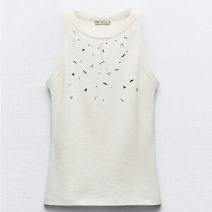 Zara Ivory Embellished Tank Top
